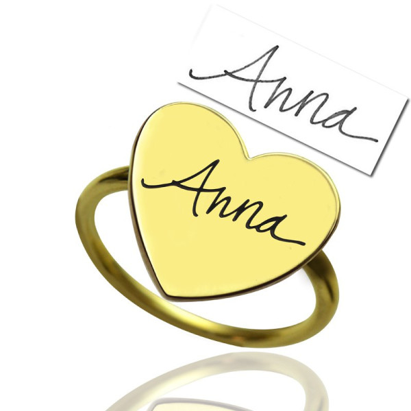 Gold Heart Signet Ring With Your Signature - All Birthstone™