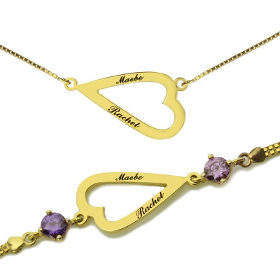 Open Heart Love Necklace  Bracelet Engraved Name - All Birthstone™
