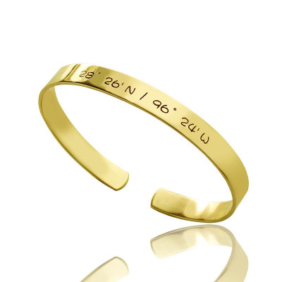 Engravable Latitude Longitude Coordinate Cuff Bangle 18ct Gold Plated - All Birthstone™