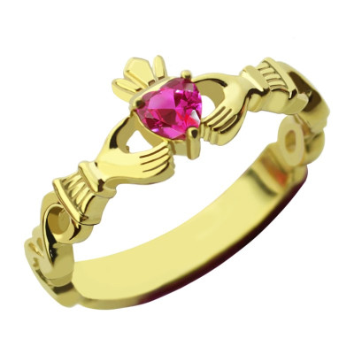 Ladies Modern Claddagh Rings With Birthstone  Name Gold Plated  - All Birthstone™