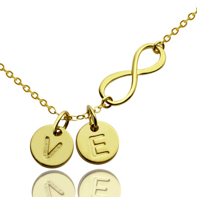 Infinity Necklace With Disc Initial Charm 18ct Gold Plated - All Birthstone™