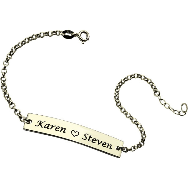Engraved Name Bar Bracelet For Her Sterling Silver - All Birthstone™