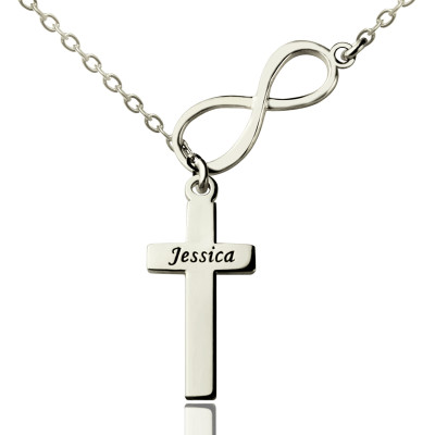 Infinity Cross Name Necklace Sterling Silver - All Birthstone™