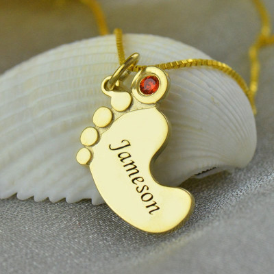 Baby Feet Necklace with birthstone Name Gold  - All Birthstone™