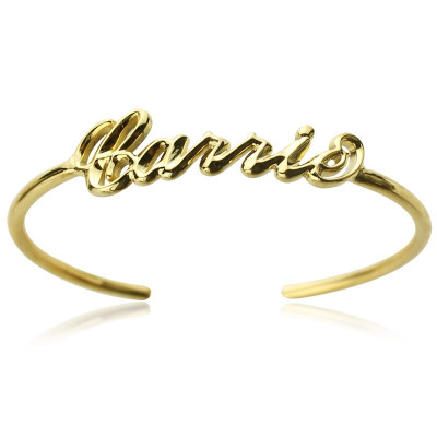 Personalised 18ct Gold Plated Name Bangle Bracelet - All Birthstone™