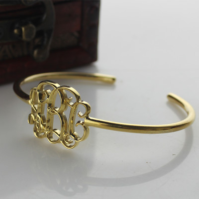 Personalised Celebrity Monogram Initial Bangle 18ct Gold Plated - All Birthstone™