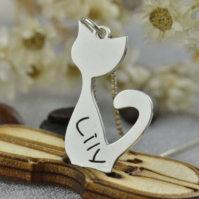 Personalised Cat Name Charm Necklace in Silver - All Birthstone™