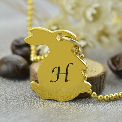 Tiny Rabbit Initial Charm Necklace 18ct Gold Plated - All Birthstone™