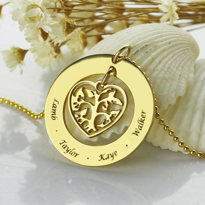 Circle Family Tree Pendant Necklace In 18ct Gold Plated - All Birthstone™