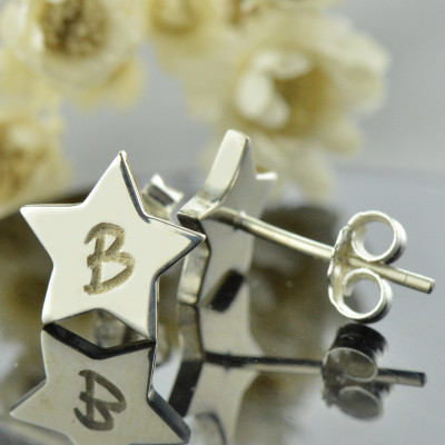 Personalised Star Stud Initial Earrings In Silver - All Birthstone™