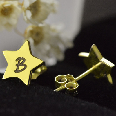 Star Stud Initial Earrings In Gold - All Birthstone™