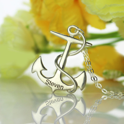 Anchor Necklace Charms Engraved Your Name Silver - All Birthstone™
