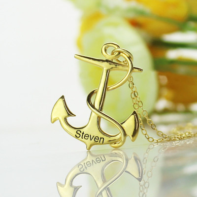 Anchor Necklace Charms Engraved Your Name 18ct Gold Plated Silver - All Birthstone™