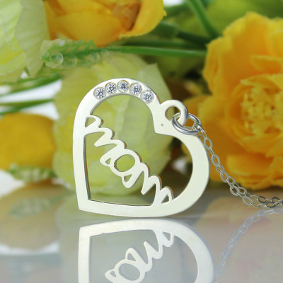Mothers Birthstone Heart Necklace Sterling Silver  - All Birthstone™