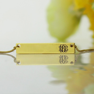 Personalised 18ct Gold Plated Initial Bar Necklace Monogram - All Birthstone™