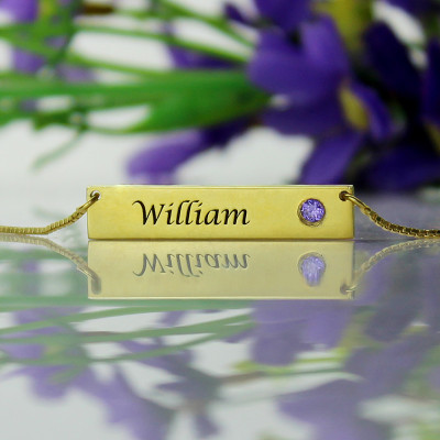 Name Bar Necklace with Birthstone 18ct Gold Plated  - All Birthstone™