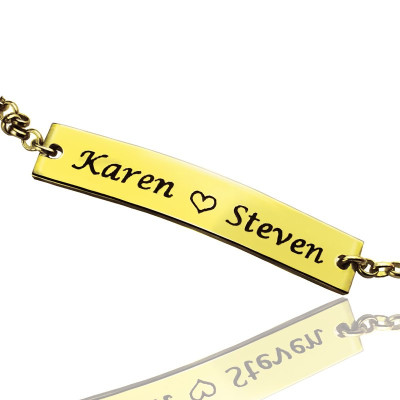 Couple Bar Bracelet Engraved Name 18ct Gold Plated - All Birthstone™