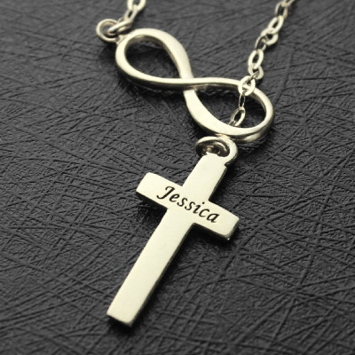 Infinity Cross Name Necklace Sterling Silver - All Birthstone™