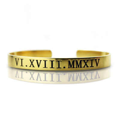 Personalised Roman Numeral Bracelet 18ct Gold Plated - All Birthstone™