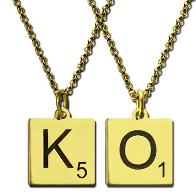 Engraved Scrabble Initial Letter Necklace 18ct Gold Plated - All Birthstone™