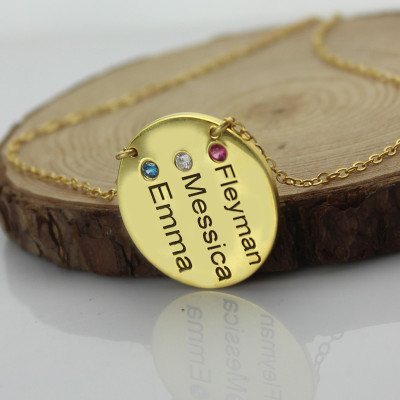 Disc Birthstone Family Names Necklace in 18ct Gold Plated  - All Birthstone™