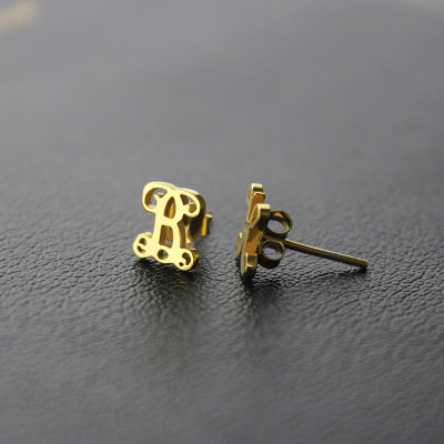 Single Monogram Stud Earrings 18ct Gold Plated - All Birthstone™