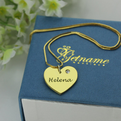 Simple Heart Necklace with Name  Birhtstone 18ct Gold Plated  - All Birthstone™
