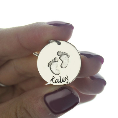Memory Baby Footprints Name Necklace Sterling Silver - All Birthstone™