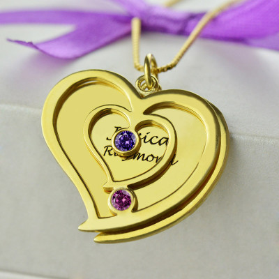 His  Her Birthstone Heart Name Necklace 18ct Gold Plated  - All Birthstone™