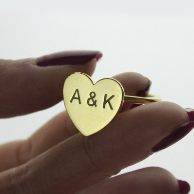 Engraved Sweetheart Ring with Double Initials 18ct Gold Plated - All Birthstone™