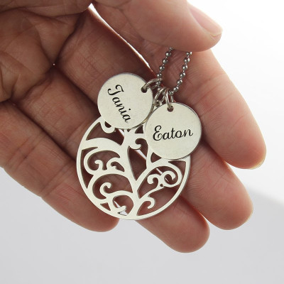 Family Tree Necklace with Custom Name Charm Silver - All Birthstone™
