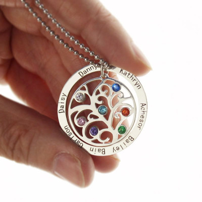 Personalised Family Tree Birthstone Name Necklace  - All Birthstone™