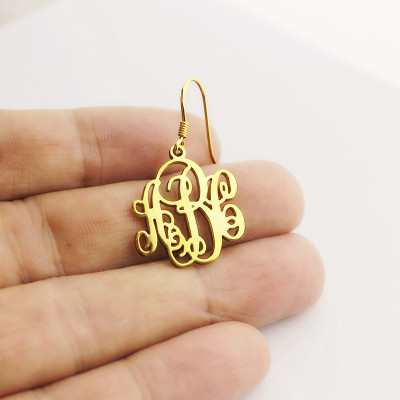 Script Monogram Initial Earrings 18ct Gold Plated - All Birthstone™