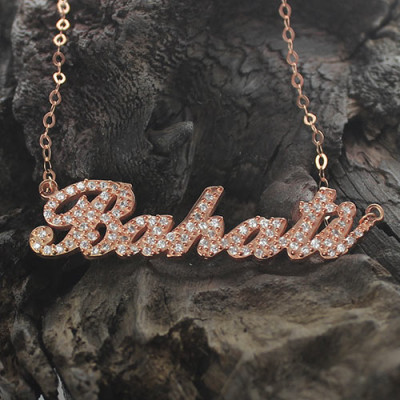 Rose Gold Plated Full Birthstone Carrie Name Necklace  - All Birthstone™