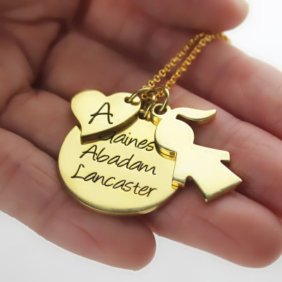 Family Names Pendant For Mother With Kids Charm In 18ct Gold Plated - All Birthstone™