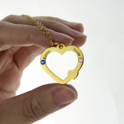 18ct Gold Open Heart Necklace with Double Name  Birthstone  - All Birthstone™
