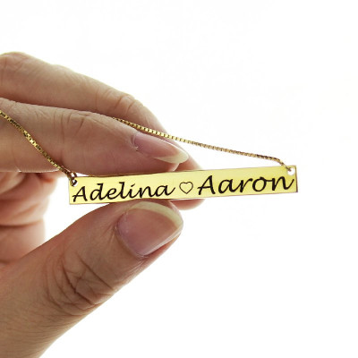 Gold Bar Necklace Engraved Double Name - All Birthstone™