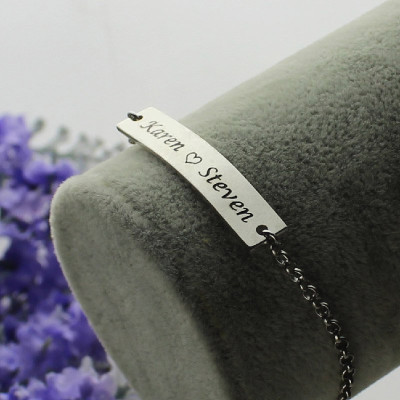 Engraved Name Bar Bracelet For Her Sterling Silver - All Birthstone™