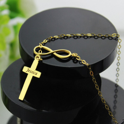 Infinity Symbol Cross Name Necklace 18ct Gold Plated - All Birthstone™