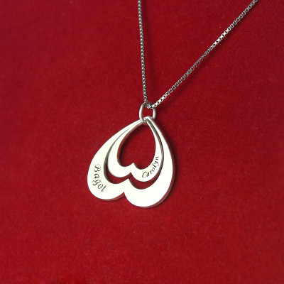 Double Heart Pendant With Names For Her Sterling Silver - All Birthstone™