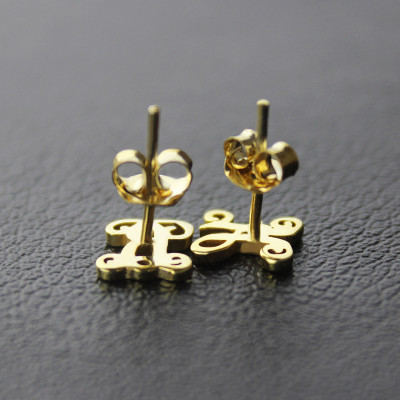 Single Monogram Stud Earrings 18ct Gold Plated - All Birthstone™