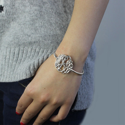 Personalised Monogram Bangle Bracelet Hand-painted Silver - All Birthstone™