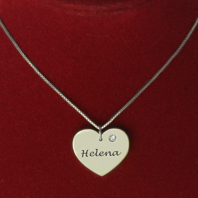 Sterling Silver Simple Heart Name Necklace with Birthstone  - All Birthstone™