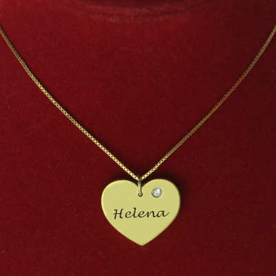 Simple Heart Necklace with Name  Birhtstone 18ct Gold Plated  - All Birthstone™
