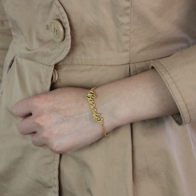 Custom Women's Name Bracelet 18ct Gold Plated - All Birthstone™