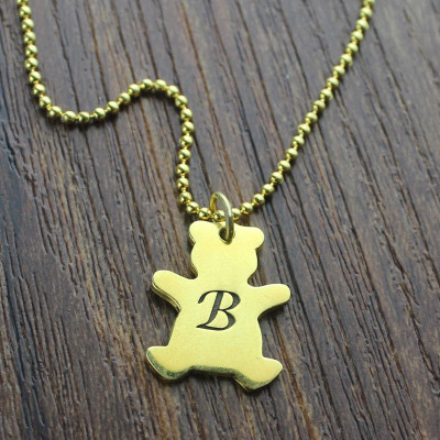 Cute Teddy Bear Initial Charm Necklace 18ct Gold Plated - All Birthstone™