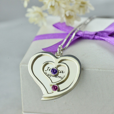 Personalised Couples Birthstone Heart Name Necklace  - All Birthstone™