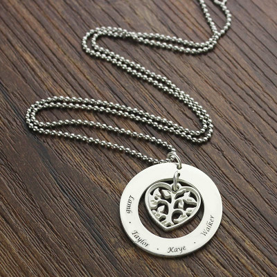 Personalised Heart Family Tree Necklace Sterling Silver - All Birthstone™