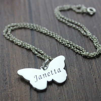 Personalised Charming Butterfly Pendant Name Necklace Silver - All Birthstone™