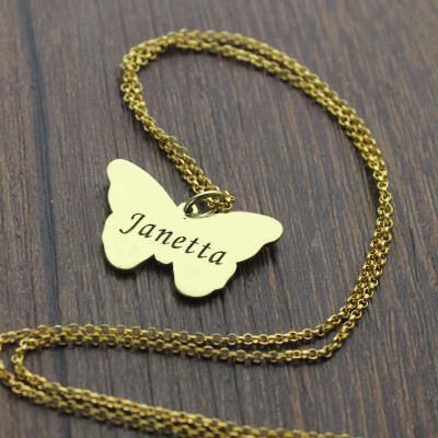 Custom Charming Butterfly Pendant Emgraved Name 18ct Gold Plated - All Birthstone™